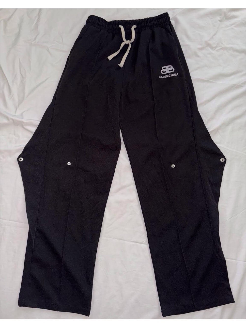 Balenciaga Black Wide-Leg Sweatpants with White Drawstring